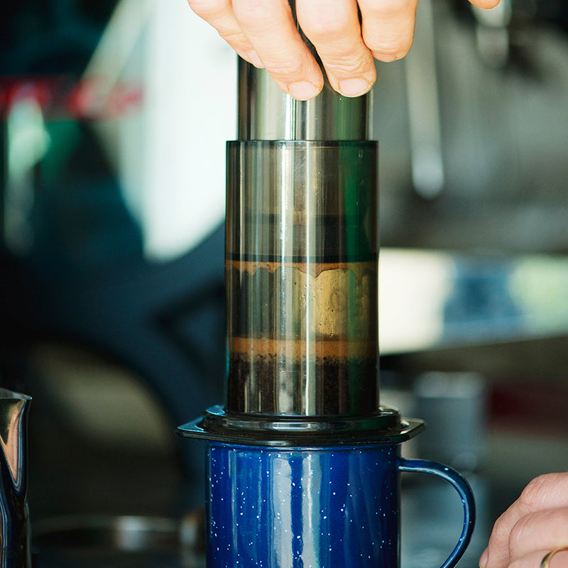 Aeropress on blue mug